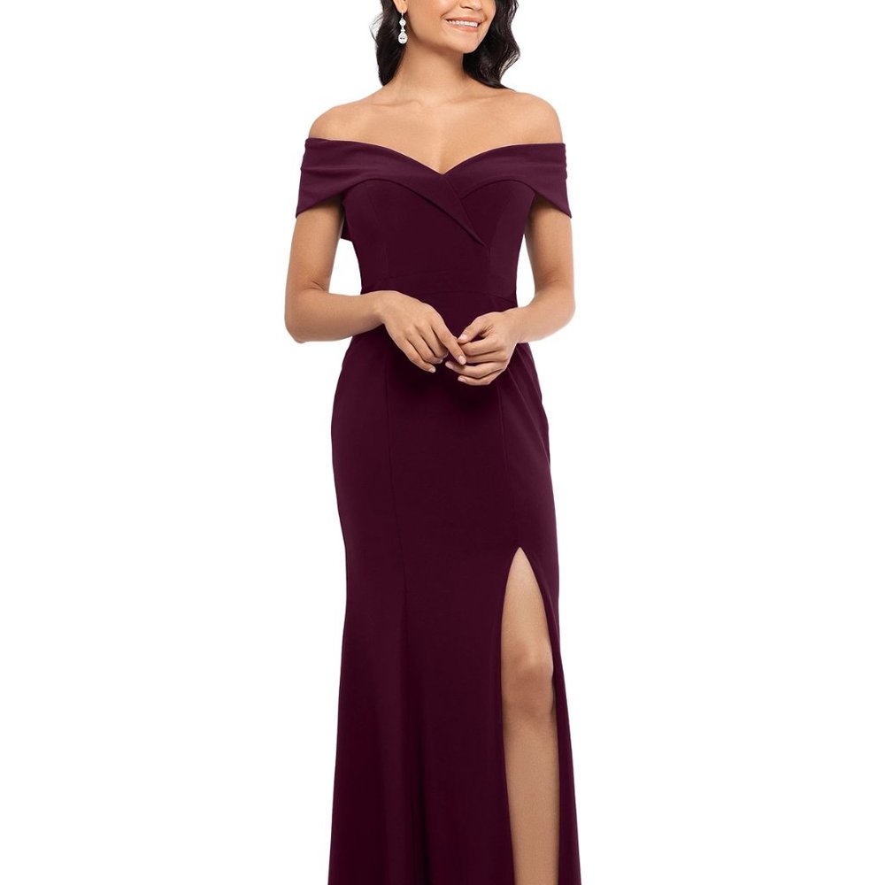 Xscape Off-The-Shoulder Slit Gown